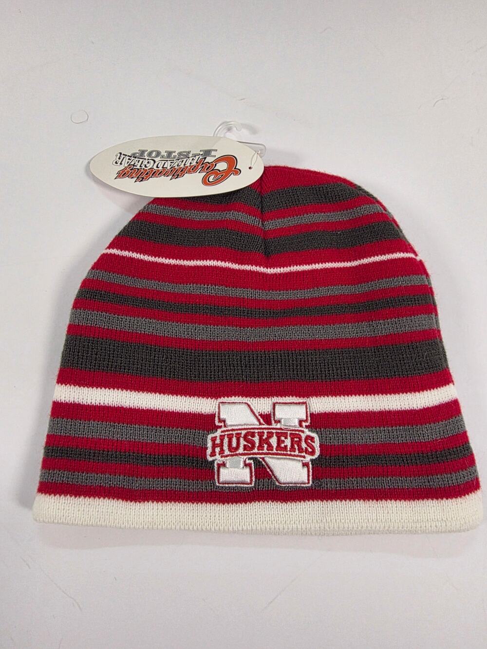 Nebraska Cornhuskers Huskers Striped Knit Beanie Red Gray White NWT NCAA